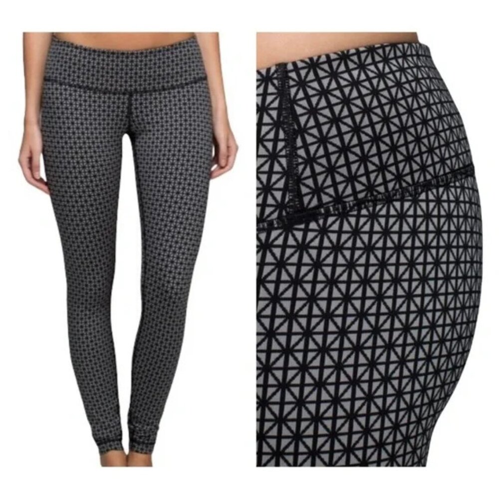 Lululemon Wunder Under Pant Full On Luon Tri Geo Silver Spoon Black | Size 4